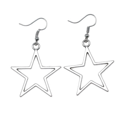 Simple Design Antique Hollow Star Pendant Earrings